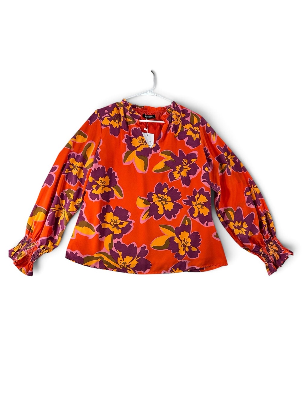 Women's Mascomoda Orange And Purple M Floral V-Neck Long Sleeve Blouse - Picture 2 of 10